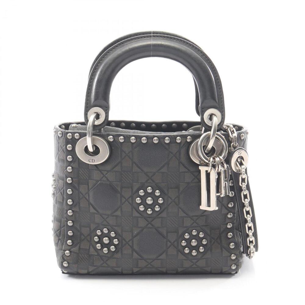 Christian Dior Dior Lady Mini 2-Way Handbag, Leather, Women's, Black